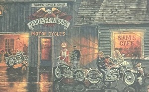lot 289 image: Sams Place Harley Davidson Motif Print by David Barnhouse