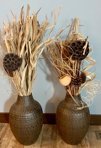 lot 253 image: Two Pretty Hammered Look Vases with Loose Dried Foliage