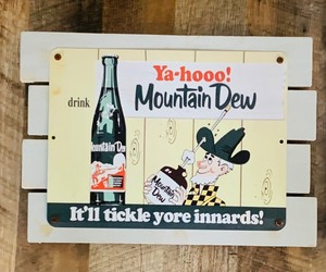 lot 193 image: Two Adorable Vintage Mountain Dew Hanging Signs