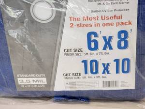 lot 128A image: (4) Assorted Blue 6 ft x 8 ft Tarps