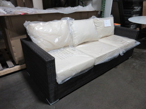 lot 402 image: SOURCE LUCIA ESPRESSO WICKER OUTDOOR SOFA - NEW