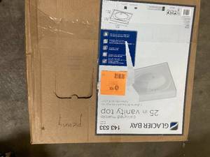 Glacier Bay 25 in. W X 22 in. D Cultured Marble White Round Sink Vanity Top in White  Customer Returns See Pictures