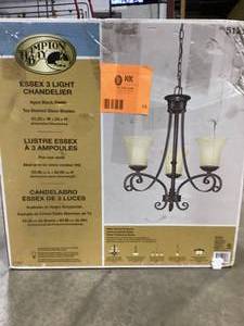Hampton Bay Essex 3-Light Aged Black Chandelier with Tea Stained Glass Shades  Customer Returns See Pictures