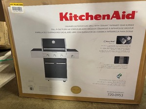 KitchenAid 3-Burner Propane Gas Grill in Black with Ceramic Sear Side Burner customer return see pictures