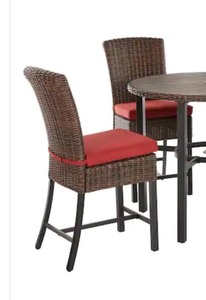 Hampton Bay Harper Creek 4 Chair Brown Steel Outdoor Patio Dining Set with CushionGuard Chili Red Cushions