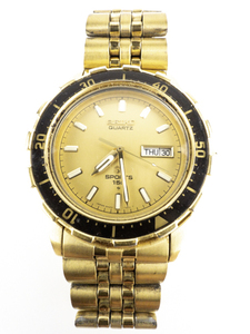 Mens Seiko VINTAGE Sports 150 yellow plated stainless steel and base metal Quartz Analog watch. New Battery Installed. Original Vintage Packaging