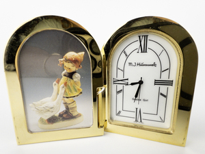 M. J. Hummel Collectors Series Goose Girl yellow brass Desk Clock. New Battery Installed. Comes in its Original Packaging