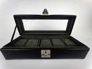 Wolf Designs Inc. Black Leather 5 Slot Watch Case. Locks with Keys.