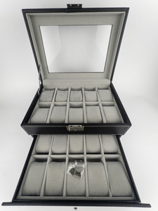 SONGMICS 20 Slot Black Leather Watch Case with Pull-out Drawer