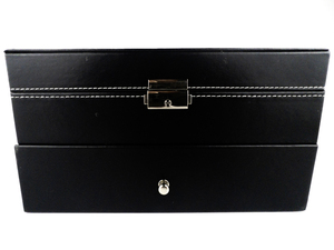 20 Slot Black Leather Watch Case with Pull-out Drawer