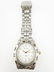 Mens Oleg Cassini Light Green &amp White Dial stainless steel Quartz Analog watch. Working. New Battery Installed.
