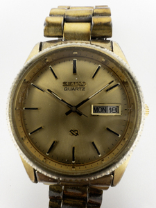 Mens Seiko yellow plated stainless steel and base metal Quartz Analog watch. New Battery Installed. Model #335552