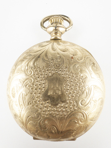 Carved gold tone base metal Empty Pocket Watch Case.