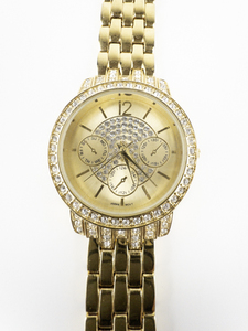 Ladys Avon Bling Pave Watch with Swarovski Crystals gold tone base metal Quartz Analog watch. New Battery Installed