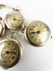 Group of 4 gold tone Mechanical Pocket Watches. Not Working.