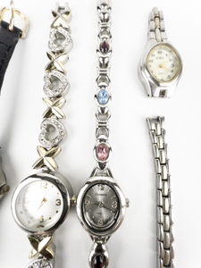 Ladys Group of 6 silver tone Quartz Analog Watches. New Batteries Installed. All working.