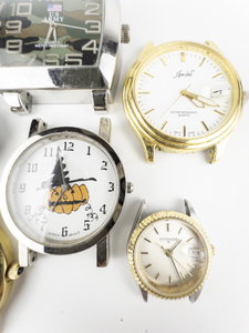 Group of 6 Quartz Analog Watches. Need Bands. New Batteries Installed. All working.