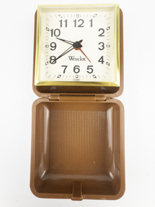 Westclox Mechanical Alarm Clock With Brown Hard Case . Working.