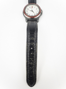 Ladys Swiss Army  90s Red Bezel Black Strap stainless steel and base metal Quartz Analog watch. New Battery Installed.
