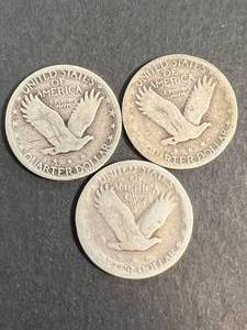 lot 24 image: 3 US STANDING LIBERTY QUARTERS 1927 1928 1930