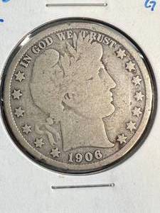 lot 30 image: 1906-D US BARBER HALF DOLLAR VG