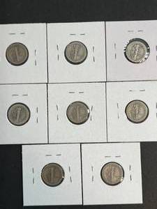 lot 58 image: GROUP OF 8 US MERCURY DIMES 1916-1919D