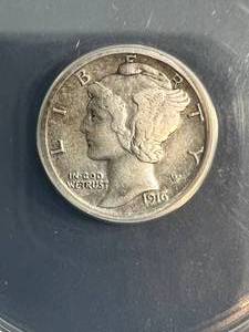 lot 67 image: 1916 US MERCURY DIME ANACS VF30 DETAILS