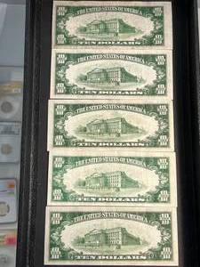 lot 90 image: GROUP OF 5 US GREEN SEAL $10 FEDERAL RESERVE NOTES