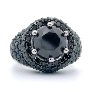 NEW Fancy Black Diamond Vintage Style Domed Cluster Ring VIDEO