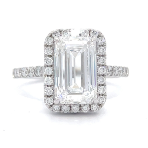 BRAND NEW 4.51 Carat Emerald Cut Diamond Halo Engagement Ring in 18k White Gold w IGI Report VIDEO