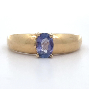 Oval Tanzanite Solitaire Tapered Dome Ring in 14k Yellow Gold