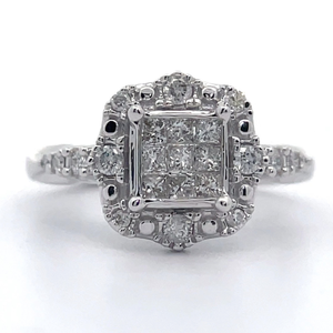 Pave 0.50 Carat Diamond Geometric Vintage Ring in White Gold VIDEO