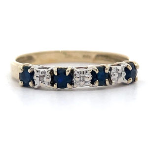 Alternating Blue Sapphire & Diamond Ring in Yellow Gold