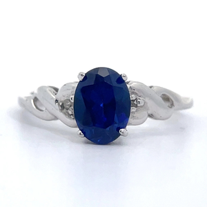 Natural Diamond & Simulated Blue Sapphire Infinity Symbol Ring in White Gold