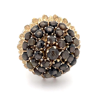 Natural Stone Cluster Vintage Dome-Shaped Temple Ring in 14k Yellow Gold