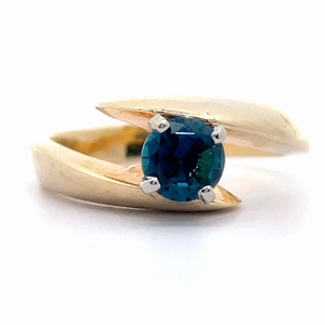 London Blue Topaz Knife-Edge Wrapped Bypass Ring in 14k Yellow Gold