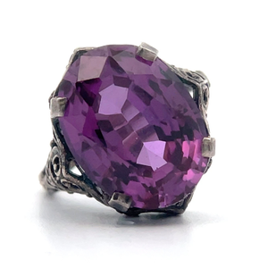 Simulated Amethyst Gothic Vintage Antique Finish Ring