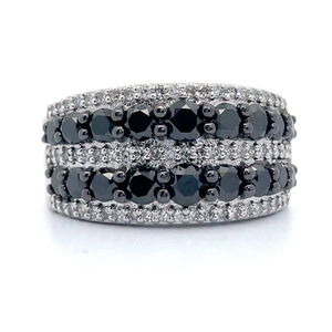 2 Carat Fancy Black & White Diamond Tapered Five-Row Ring VIDEO