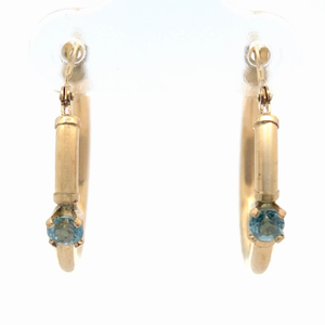 Blue Topaz Round Tubular Hoop Earrings in 14k Yellow Gold