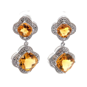 3 Carat Citrine Four-Leaf Clover Halo Dangle Earrings