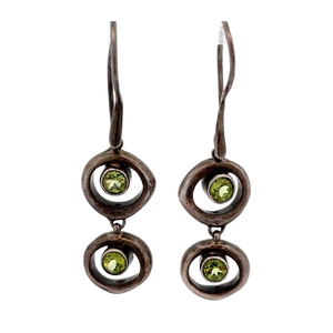 Vibrant Peridot Artisan Modern Halo Dangle Earrings