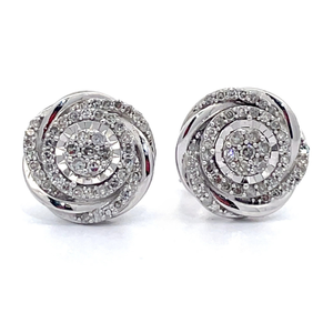 NEW 0.33 Carat Diamond Cluster Wreath Stud Earrings in White Gold VIDEO