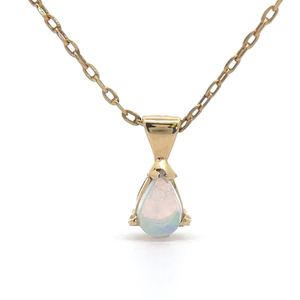 Petite Cabochon Pear White Opal Pendant Necklace in 14k Yellow Gold