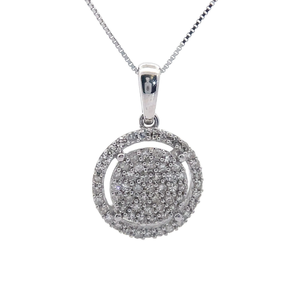 NEW 0.50 Carat Diamond Pave Round Halo Pendant Necklace in White Gold