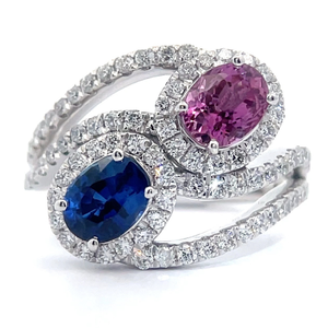 Gorgeous 2.66 Carat Natural Blue & Pink Sapphire and Natural Diamond Estate Ring in Platinum $17,840 Appraisal Included VIDEO