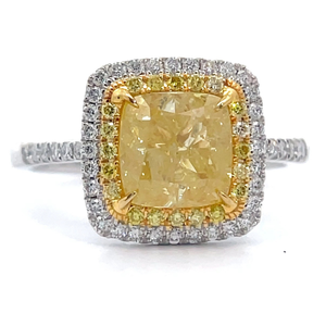 Brand New 2.36 Carat Natural Fancy Yellow Diamond (GIA Report) and Natural White Diamond Ring in 18k Two Tone Gold $52,775 Appraisal Included VIDEO