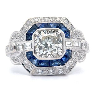 2.79 Carat Natural Diamond (GIA Report) and Natural Blue Sapphire Art Deco Styled Ring in 18k White Gold $24,838 Appraisal Included VIDEO