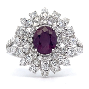 Designer Oscar Friedman 2.73 Carat Natural Kashmir Ruby (GIA Report) and Natural Diamond Ring in 18k White Gold $17,890 Appraisal Included