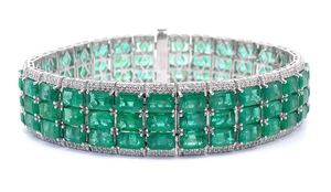 Oscar Friendman 51.18 Carat Natural Emerald and Natural Diamond Art Deco Styled Bracelet in Platinum $105,330 Appraisal Included VIDEO
