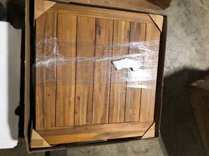 lot 4 image: Noble House DellaTeak Finish Rectangle Wood Outdoor Patio Dining Table  Customer Returns See Pictures